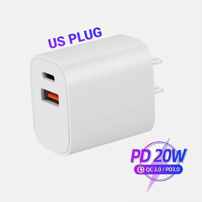 Adaptador de Corriente de Doble Puerto con Carga Rápida de 20 W