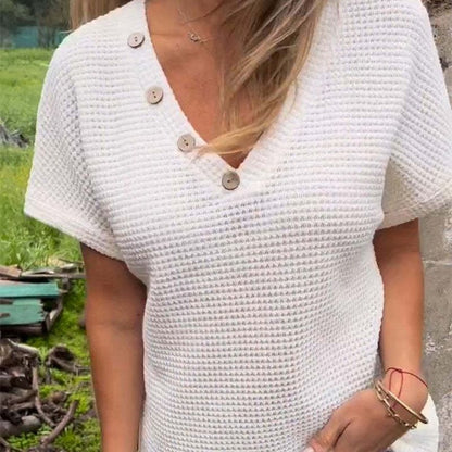 🔥Elegante top de manga corta con cuello en V para mujer🔥Compre 2 envío gratis